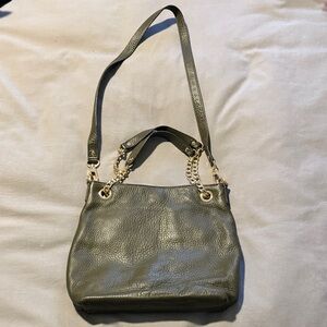 Michael Kors Olive Leather Shoulder Bag with Gold Accents